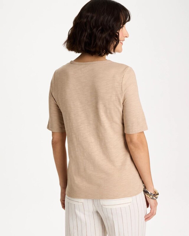 Foil Print Cotton Slub Elbow-Sleeve Tee - image 3